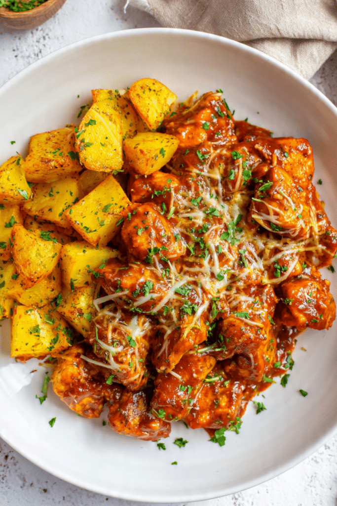 Cheesy BBQ Chicken & Paprika Potatoes