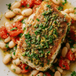 Pan Seared Halibut With White Beans And Gremolata
