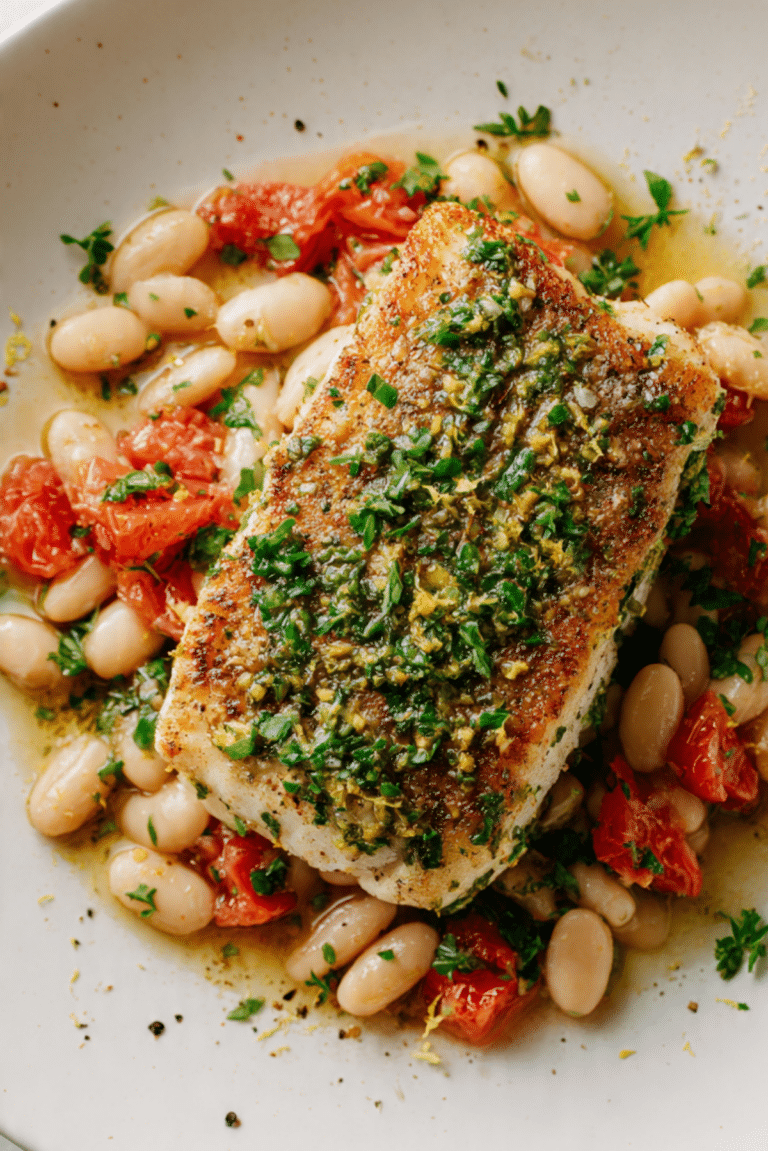 Pan Seared Halibut With White Beans And Gremolata