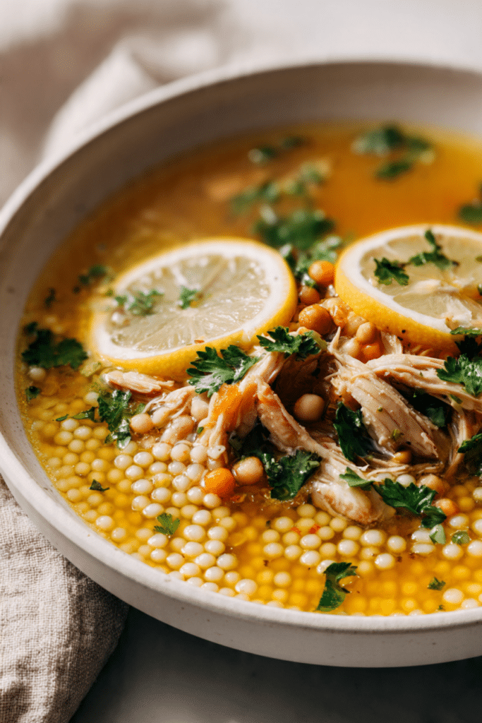Pearled Couscous Lemon Chicken Soup
