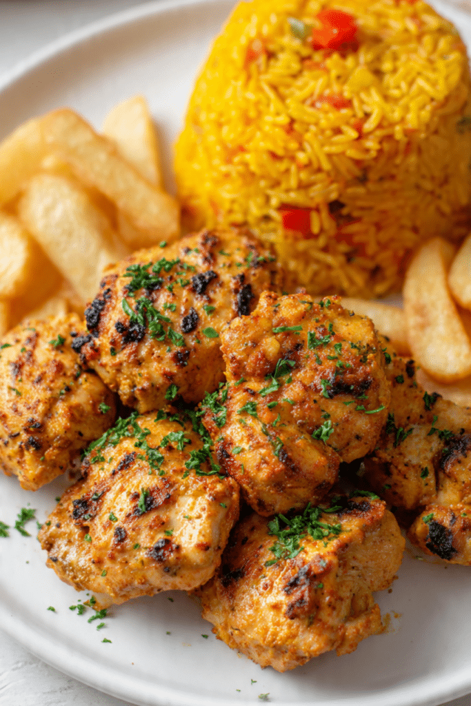 GRILLED CHICKEN WITH SPICY RICE AND CHIPS