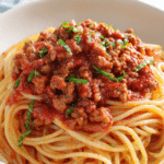 Spaghetti With Beef and Linguica Red Sauce