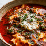 Gochujang Lasagna Soup with Scallion Ricotta