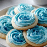 White Chocolate Cookies with Blue Spirulina Butter Cream Frosting