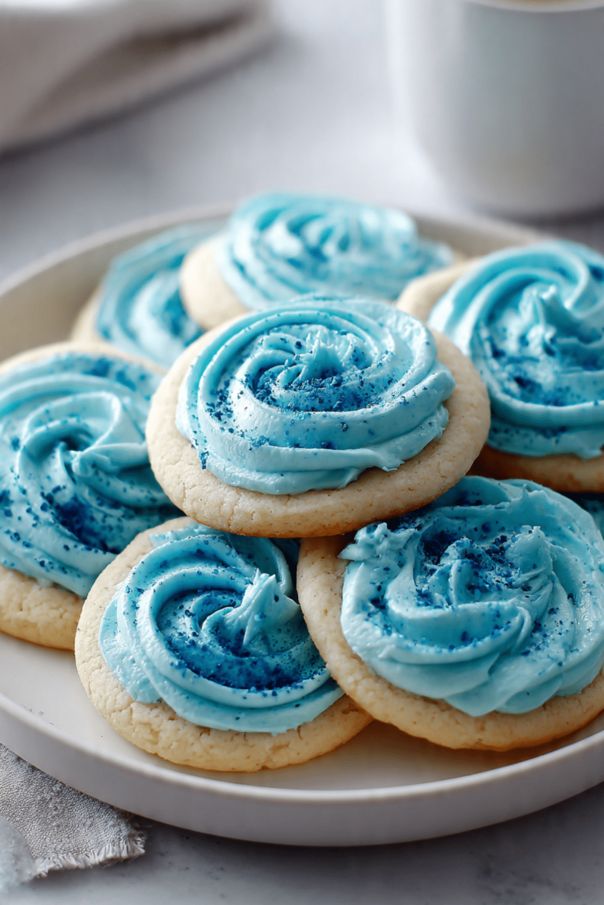 White Chocolate Cookies with Blue Spirulina Butter Cream Frosting