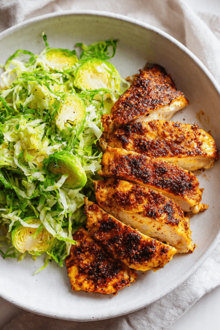 Blackened Chicken Breasts with Shaved Brussels