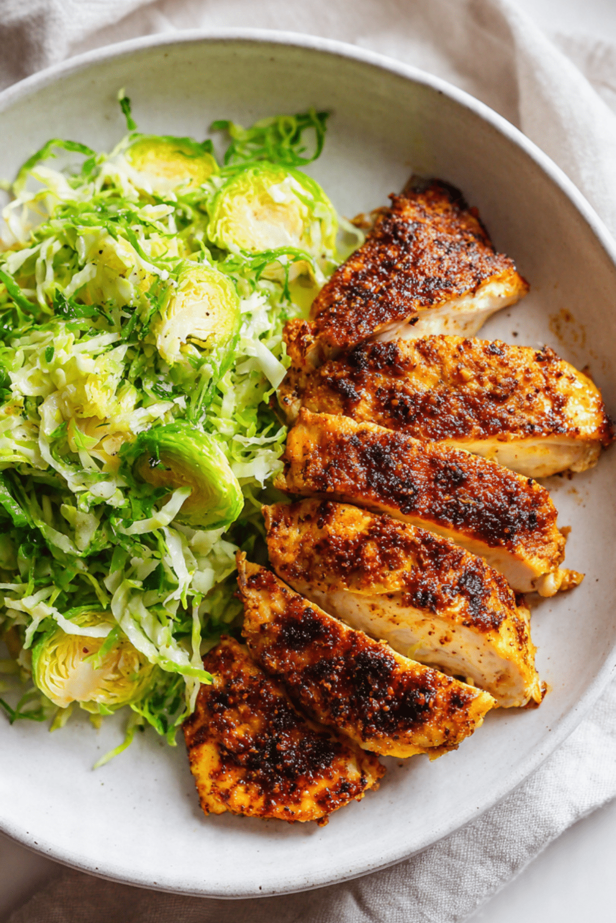 Blackened Chicken Breasts with Shaved Brussels